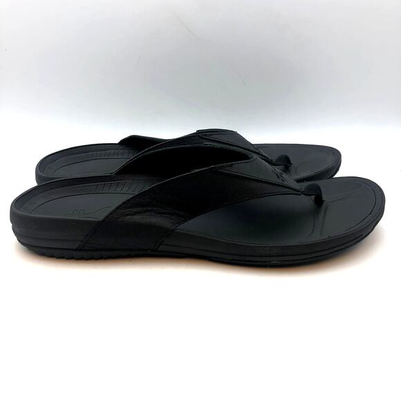 Kuru Mens KALA Flip Flop Sandals Size 12 Jet Black Leather NIB - Picture 1 of 9